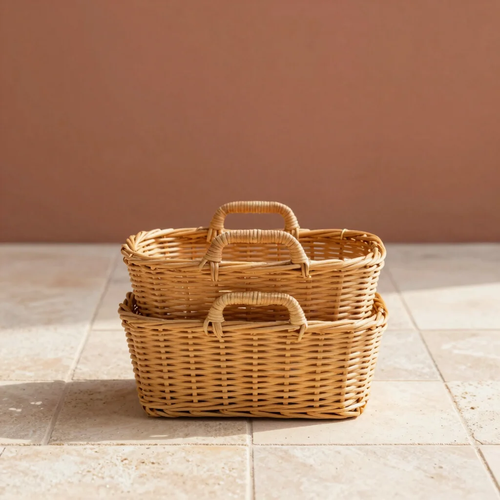 Rustic Water Hyacinth Handled Basket Set