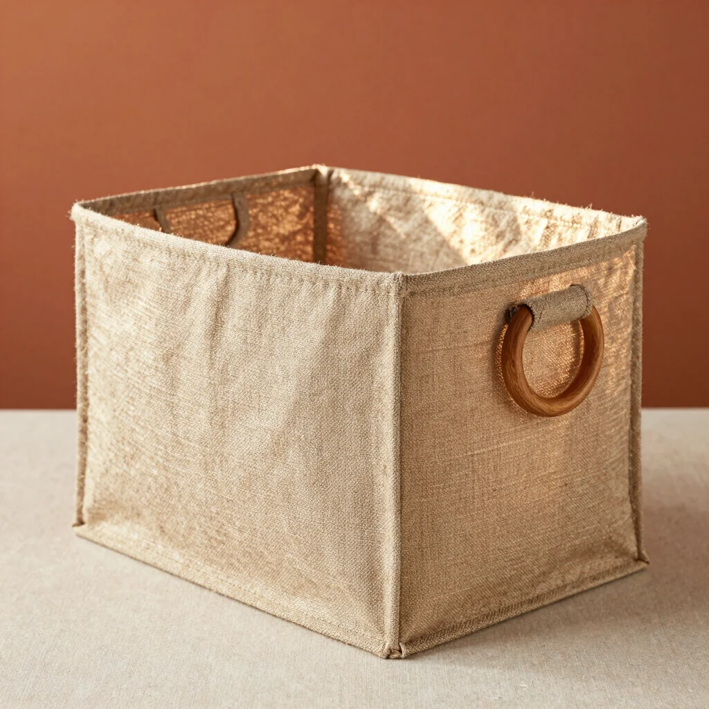 Rectangular Jute & Linen Fabric Storage Box