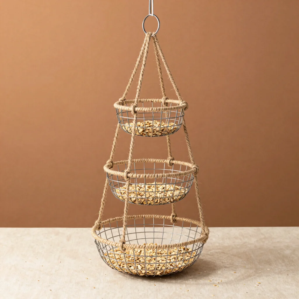 Tiered Hanging Jute & Wire Storage Basket